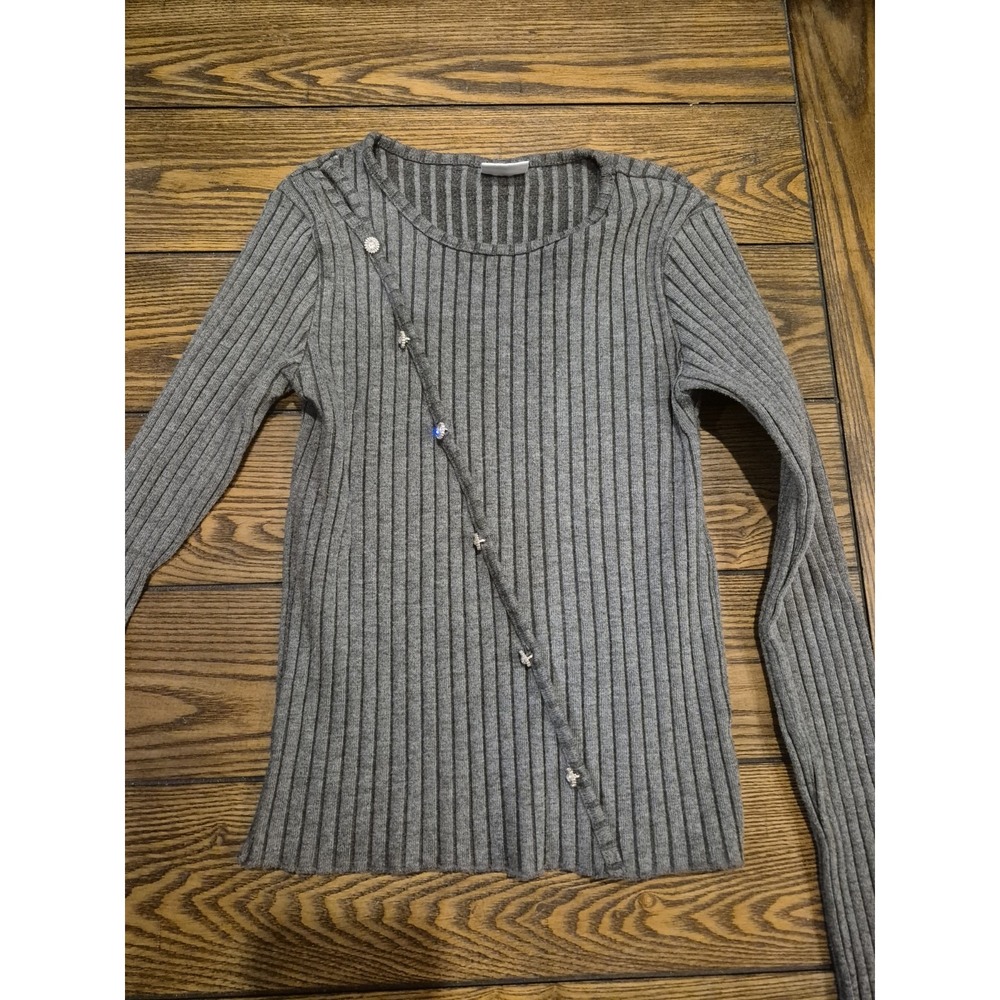 Zara Girls Long Sleeve Shirt Top Size L (11-12) Grey Sparkly Buttons EUC
